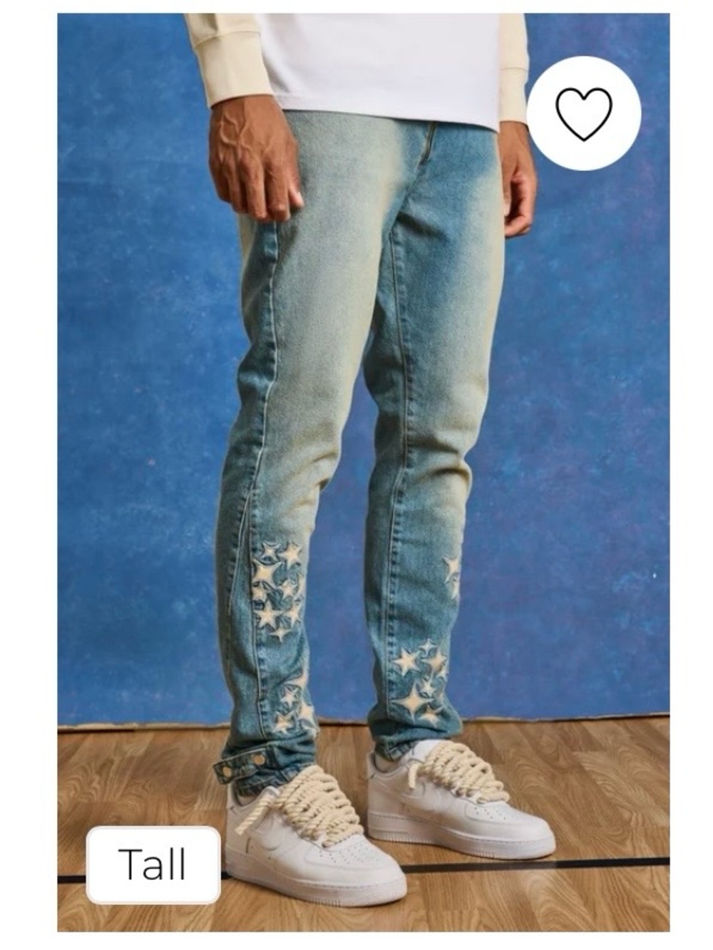 Boohoo Faded Wash Star-Appliqué Skinny Jeans for Men